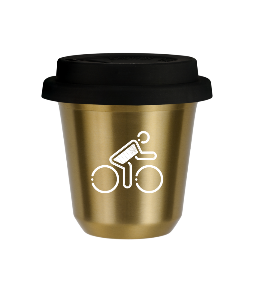Tasse 150 ml OR "Cycliste aux couleurs britanniques (blanc)", avec couvercle noir