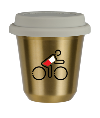 Tasse 150 ml OR "Cycliste aux couleurs polonaises", avec couvercle blanc Tasse 150 ml OR "Cycliste aux couleurs polonaises", avec couvercle blanc