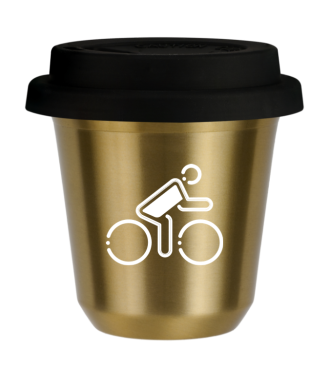 Tasse 150 ml OR "Cycliste aux couleurs polonaises (blanc)", avec couvercle noir Tasse 150 ml OR "Cycliste aux couleurs polonaises (blanc)", avec couvercle noir