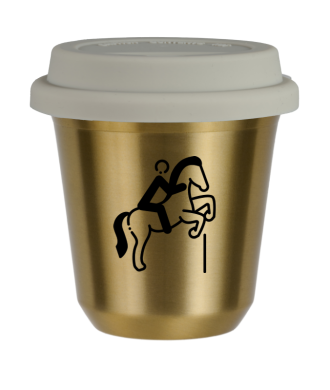 Tasse 150 ml OR "Équitation 1", avec couvercle blanc Tasse 150 ml OR "Équitation 1", avec couvercle blanc