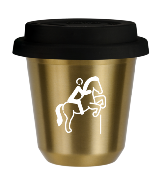 Tasse 150 ml OR "Équitation 1 (blanc)", avec couvercle noir Tasse 150 ml OR "Équitation 1 (blanc)", avec couvercle noir