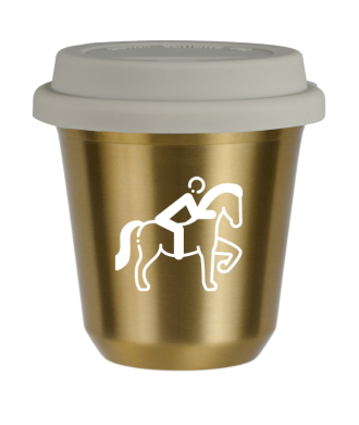 Tasse 150 ml OR "Équitation 2 (blanc)", avec couvercle blanc Tasse 150 ml OR "Équitation 2 (blanc)", avec couvercle blanc