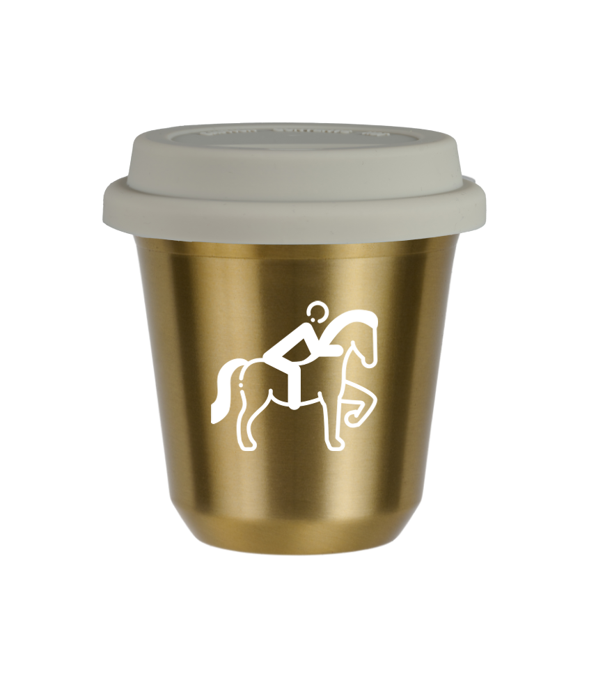 Tasse 150 ml OR "Équitation 2 (blanc)", avec couvercle blanc