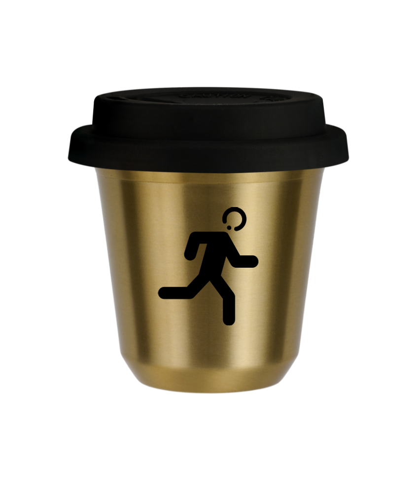 Tasse 150 ml OR "Coureur", avec couvercle noir