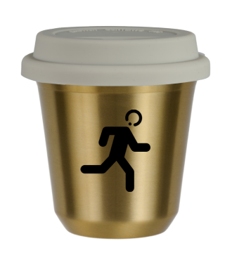 Tasse 150 ml OR "Coureur (noir)", avec couvercle blanc Tasse 150 ml OR "Coureur (noir)", avec couvercle blanc