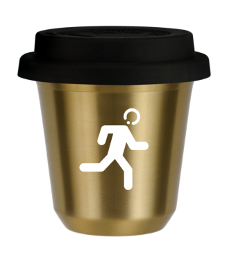 Tasse 150 ml OR "Coureur (blanc)", avec couvercle noir Tasse 150 ml OR "Coureur (blanc)", avec couvercle noir
