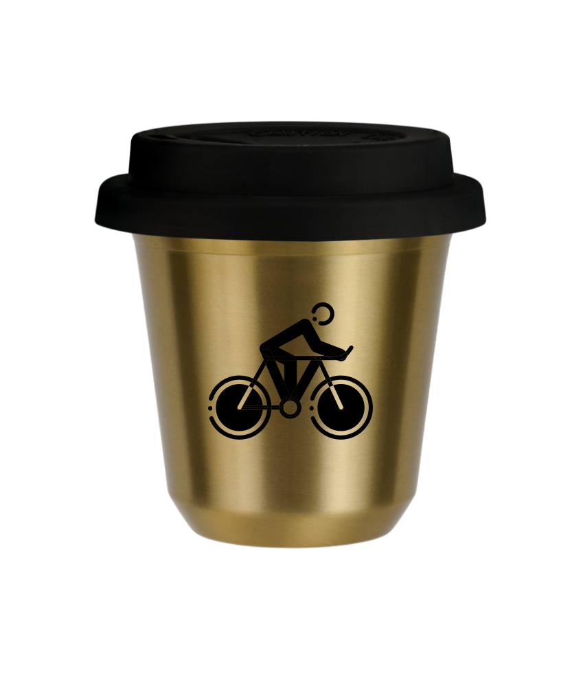 Tasse 150 ml OR "Cyclisme 2 (noir)", avec couvercle noir