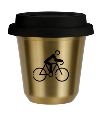Tasse 150 ml OR "Cyclisme 3", avec couvercle noir Tasse 150 ml OR "Cyclisme 3", avec couvercle noir