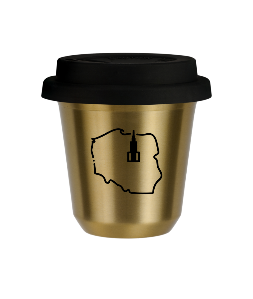 Tasse 150 ml OR "Pologne (noir)", avec couvercle noir