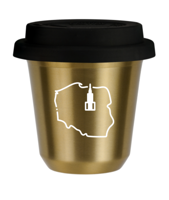 Tasse 150 ml OR "Pologne (blanc)", avec couvercle noir Tasse 150 ml OR "Pologne (blanc)", avec couvercle noir