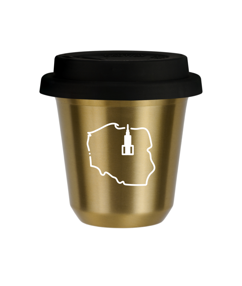 Tasse 150 ml OR "Pologne (blanc)", avec couvercle noir