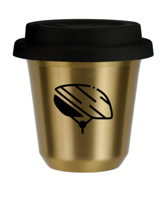 Tasse 150 ml OR "Casque", avec couvercle noir Tasse 150 ml OR "Casque", avec couvercle noir