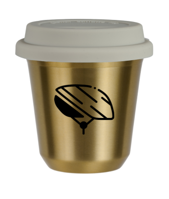 Tasse 150 ml OR "Casque (noir)", avec couvercle blanc Tasse 150 ml OR "Casque (noir)", avec couvercle blanc
