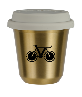 Tasse 150 ml OR "Vélo 1 (noir)", avec couvercle blanc Tasse 150 ml OR "Vélo 1 (noir)", avec couvercle blanc