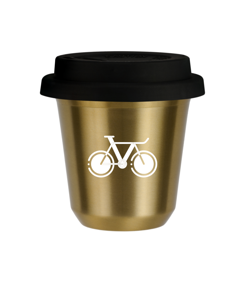 Tasse 150 ml OR "Vélo 1 (blanc)", avec couvercle noir