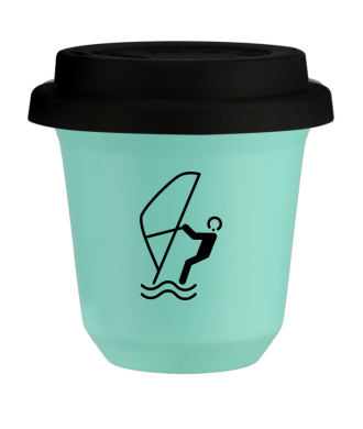 Tasse 150 ml TURQUOISE "Sports nautiques (noir)", avec couvercle noir Tasse 150 ml TURQUOISE "Sports nautiques (noir)", avec couvercle noir