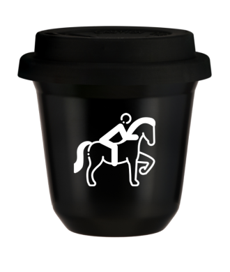 Tasse 80 ml NOIR "Équitation 2 (blanc)", avec couvercle noir Tasse 80 ml NOIR "Équitation 2 (blanc)", avec couvercle noir
