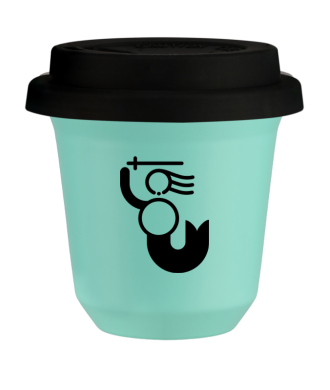 Tasse 150 ml TURQUOISE "WARSZAWSKA SYRENKA (noir)", avec couvercle noir Tasse 150 ml TURQUOISE "WARSZAWSKA SYRENKA (noir)", avec couvercle noir