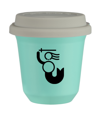 Tasse 150 ml TURQUOISE "WARSZAWSKA SYRENKA (noir)", avec couvercle blanc Tasse 150 ml TURQUOISE "WARSZAWSKA SYRENKA (noir)", avec couvercle blanc