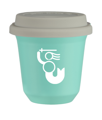 Tasse 150 ml TURQUOISE "WARSZAWSKA SYRENKA (blanc)", avec couvercle blanc Tasse 150 ml TURQUOISE "WARSZAWSKA SYRENKA (blanc)", avec couvercle blanc