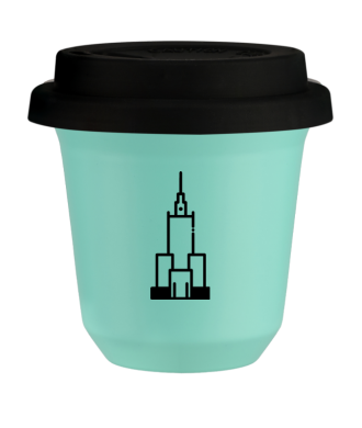 Tasse 150 ml TURQUOISE "Pałac kultury i nauki", avec couvercle noir Tasse 150 ml TURQUOISE "Pałac kultury i nauki", avec couvercle noir