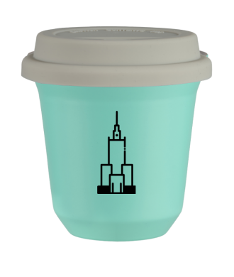 Tasse 150 ml TURQUOISE "Pałac kultury i nauki", avec couvercle blanc Tasse 150 ml TURQUOISE "Pałac kultury i nauki", avec couvercle blanc
