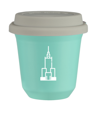 Tasse 150 ml TURQUOISE "Pałac kultury i nauki (blanc)", avec couvercle blanc Tasse 150 ml TURQUOISE "Pałac kultury i nauki (blanc)", avec couvercle blanc