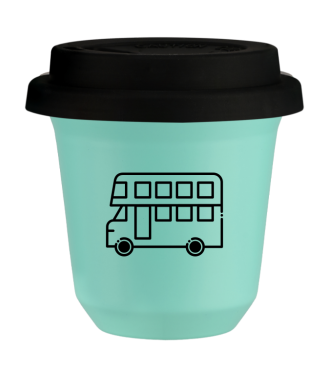 Tasse 150 ml TURQUOISE "Bus", avec couvercle noir Tasse 150 ml TURQUOISE "Bus", avec couvercle noir