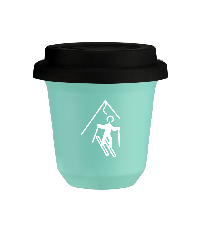 Tasse 150 ml TURQUOISE "Ski (blanc)", avec couvercle noir Tasse 150 ml TURQUOISE "Ski (blanc)", avec couvercle noir