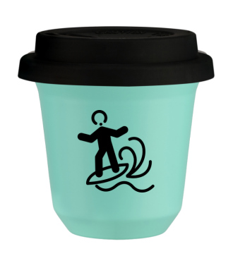 Tasse 150 ml TURQUOISE "Planche à voile", avec couvercle noir Tasse 150 ml TURQUOISE "Planche à voile", avec couvercle noir