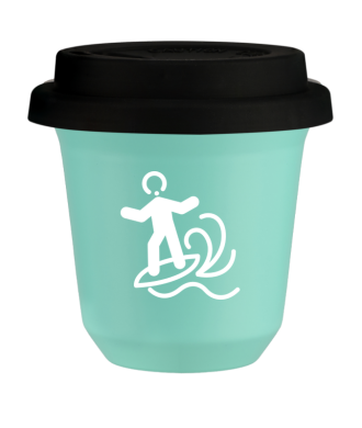 Tasse 150 ml TURQUOISE "Planche à voile (blanc)", avec couvercle noir Tasse 150 ml TURQUOISE "Planche à voile (blanc)", avec couvercle noir