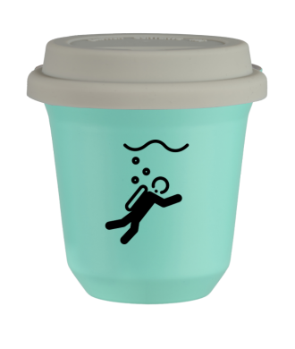 Tasse 150 ml TURQUOISE "Plongée", avec couvercle blanc Tasse 150 ml TURQUOISE "Plongée", avec couvercle blanc
