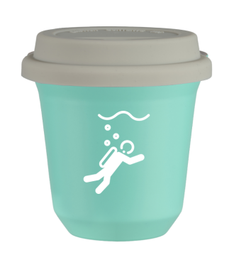Tasse 150 ml TURQUOISE "Plongée (blanc)", avec couvercle blanc Tasse 150 ml TURQUOISE "Plongée (blanc)", avec couvercle blanc