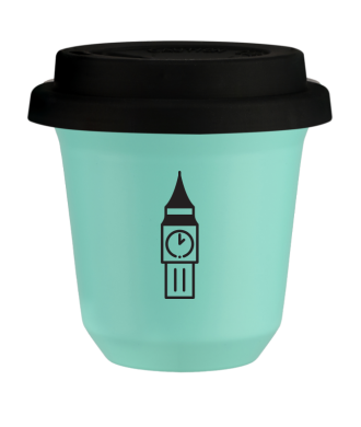 Tasse 150 ml TURQUOISE "BIG BEN", avec couvercle noir Tasse 150 ml TURQUOISE "BIG BEN", avec couvercle noir