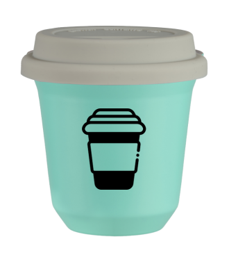 Tasse 150 ml TURQUOISE, avec couvercle blanc Tasse 150 ml TURQUOISE, avec couvercle blanc
