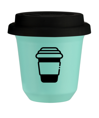 Tasse 150 ml TURQUOISE, avec couvercle noir Tasse 150 ml TURQUOISE, avec couvercle noir