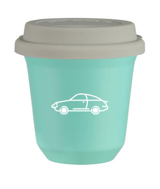 Tasse 150 ml TURQUOISE "Voiture (blanc)", avec couvercle blanc Tasse 150 ml TURQUOISE "Voiture (blanc)", avec couvercle blanc