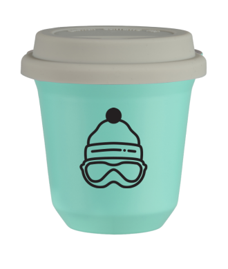 Tasse 150 ml TURQUOISE "Casquette (noir)", avec couvercle blanc Tasse 150 ml TURQUOISE "Casquette (noir)", avec couvercle blanc
