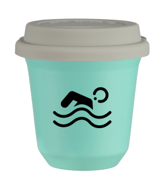 Tasse 150 ml TURQUOISE "Natation (noir)", avec couvercle blanc Tasse 150 ml TURQUOISE "Natation (noir)", avec couvercle blanc