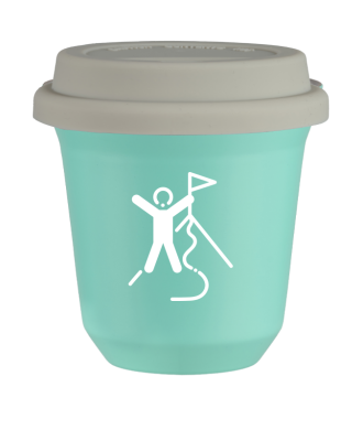 Tasse 150 ml TURQUOISE "Escalade 1 (blanc)", avec couvercle blanc Tasse 150 ml TURQUOISE "Escalade 1 (blanc)", avec couvercle blanc