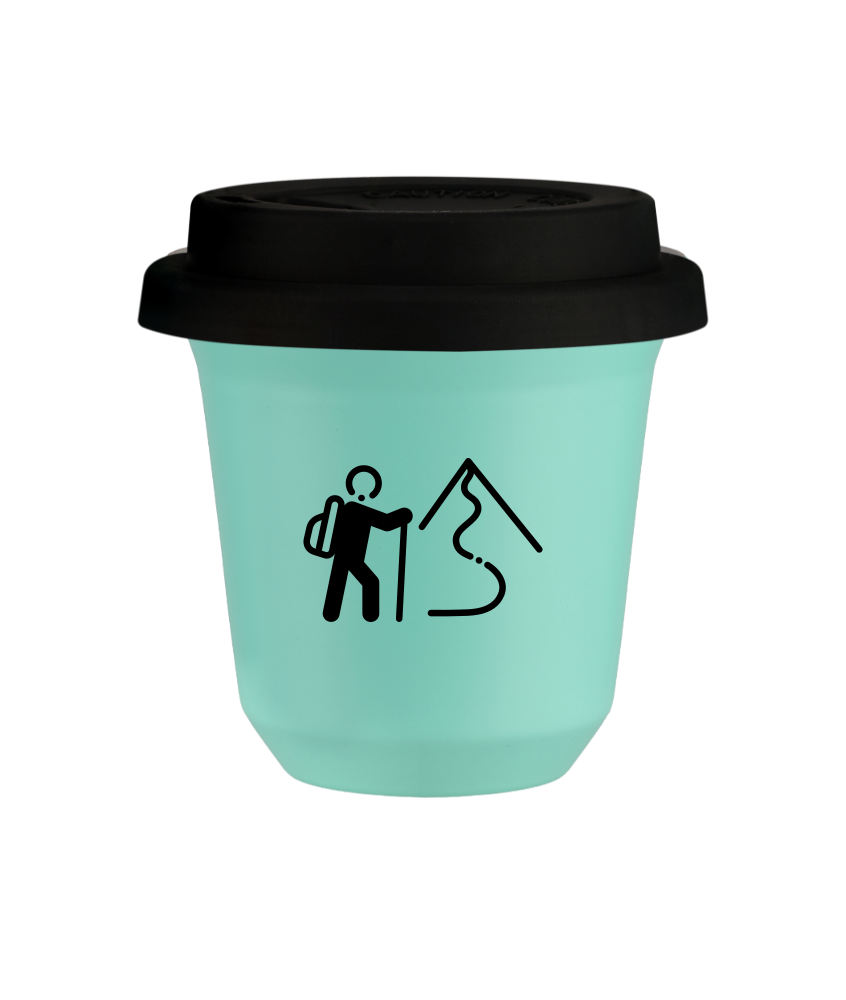 Tasse 150 ml TURQUOISE "Escalade 2 (noir)", avec couvercle noir