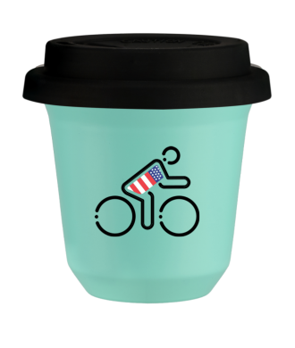 Tasse 150 ml TURQUOISE "Cycliste aux couleurs britanniques (noir)", avec couvercle noir Tasse 150 ml TURQUOISE "Cycliste aux couleurs britanniques (noir)", avec couvercle noir
