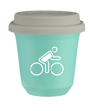 Tasse 150 ml TURQUOISE "Cycliste aux couleurs polonaises (blanc)", avec couvercle blanc Tasse 150 ml TURQUOISE "Cycliste aux couleurs polonaises (blanc)", avec couvercle blanc