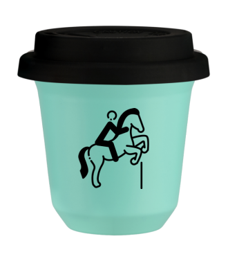Tasse 150 ml TURQUOISE "Équitation 1", avec couvercle noir Tasse 150 ml TURQUOISE "Équitation 1", avec couvercle noir