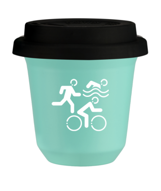 Tasse 150 ml TURQUOISE "Sports (blanc)", avec couvercle noir Tasse 150 ml TURQUOISE "Sports (blanc)", avec couvercle noir