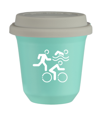 Tasse 150 ml TURQUOISE "Sports (blanc)", avec couvercle blanc Tasse 150 ml TURQUOISE "Sports (blanc)", avec couvercle blanc