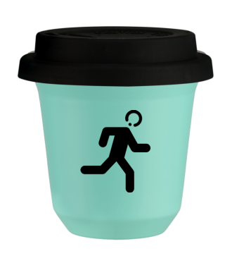 Tasse 150 ml TURQUOISE "Coureur (noir)", avec couvercle noir Tasse 150 ml TURQUOISE "Coureur (noir)", avec couvercle noir