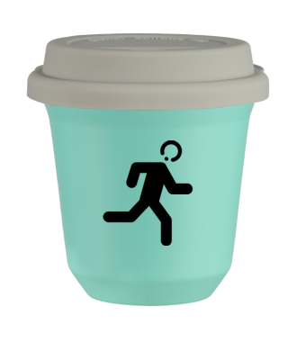 Tasse 150 ml TURQUOISE "Coureur (noir)", avec couvercle blanc Tasse 150 ml TURQUOISE "Coureur (noir)", avec couvercle blanc