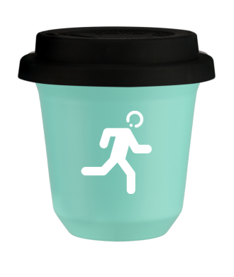 Tasse 150 ml TURQUOISE "Coureur (blanc)", avec couvercle noir Tasse 150 ml TURQUOISE "Coureur (blanc)", avec couvercle noir