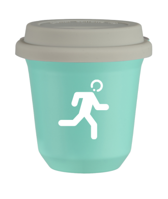 Tasse 150 ml TURQUOISE "Coureur (blanc)", avec couvercle blanc Tasse 150 ml TURQUOISE "Coureur (blanc)", avec couvercle blanc